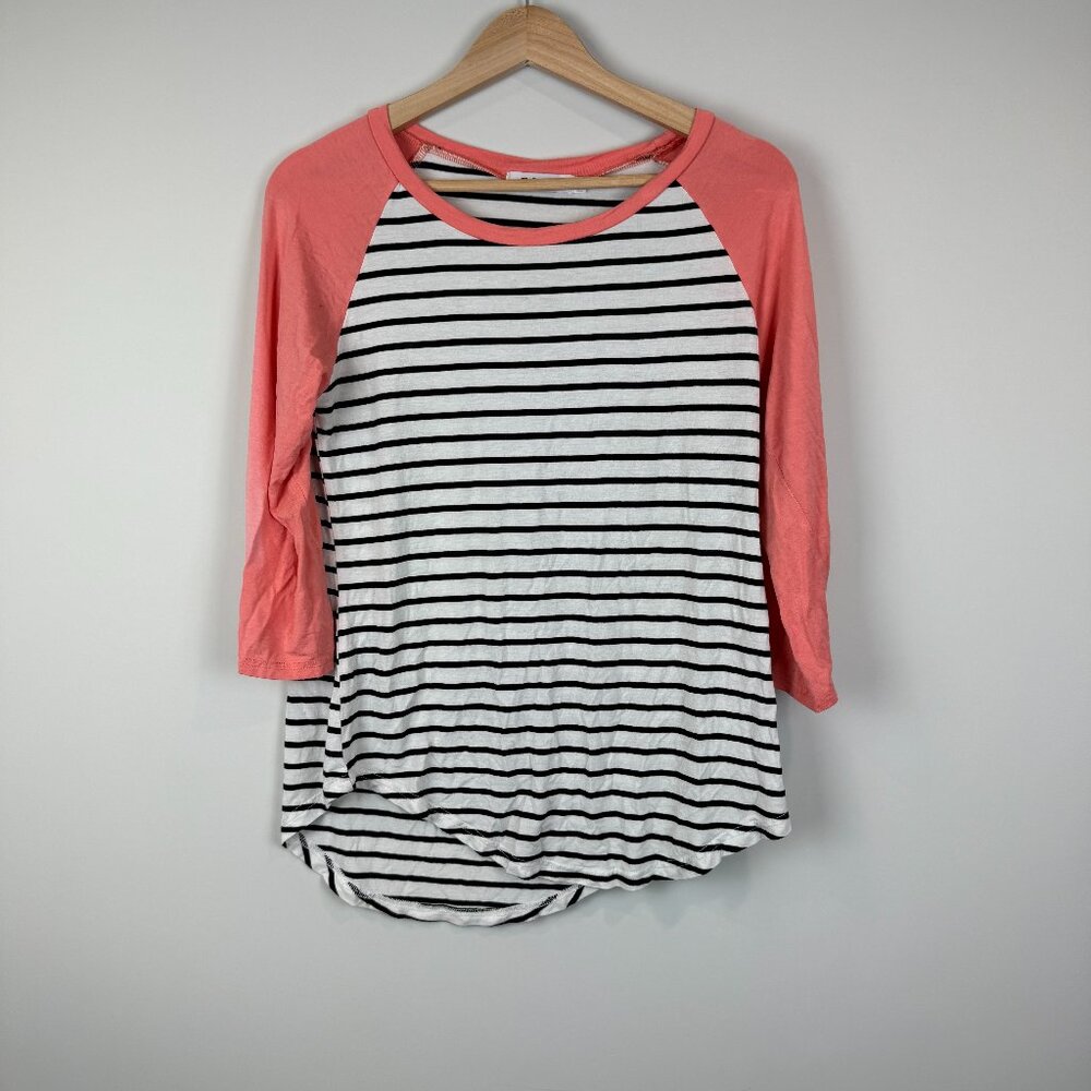 INFITTY Women's Casual Striped Raglan 3/4 Sleeve T Shirt Round Neck Baseball T